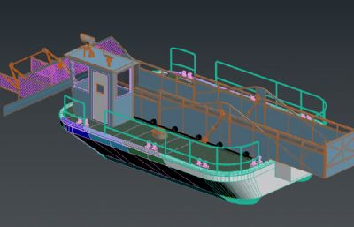 锂电清票船,水上垃圾清理船3D模型