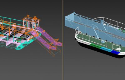 锂电清票船,水上垃圾清理船3D模型