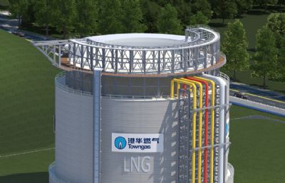 LNG液化天然气存储罐+火炬组合3D模型