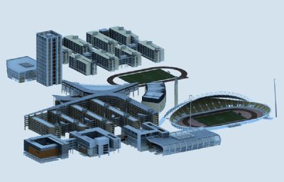 现代风格大学规划场景建筑3D模型