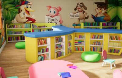 卡通书屋,儿童阅览室,阅读室内场景模型,MB,MAX,FBX,OBJ等格式