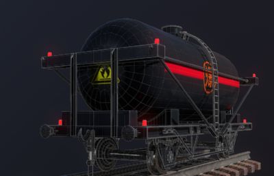 火车易爆液体挂车,罐体挂车3D模型,OBJ格式