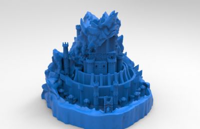 依靠山体的城堡模型,可打印