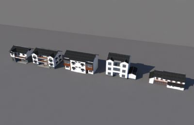 一组中式建筑别墅,徽派商铺3D模型