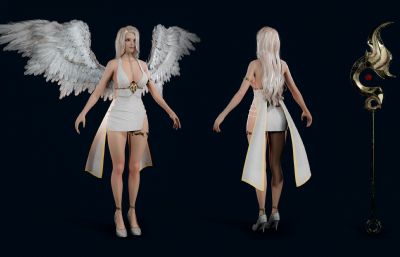 天使小女孩,美女天使模型,有骨骼(网盘下载)