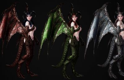 龙族少女小女孩,龙族女战士,恶魔模型,5种造型的角,有骨骼(网盘下载)