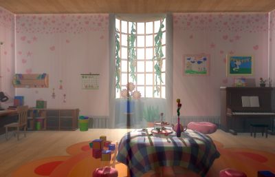 卡通卧室,小孩房间,玩具书桌场景模型,MB,MAX,FBX,OBJ等格式(网盘下载)