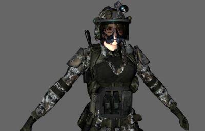 解放军女战士,女特警,女兵C4D模型