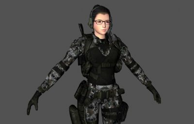 解放军女战士,女特警,女兵C4D模型