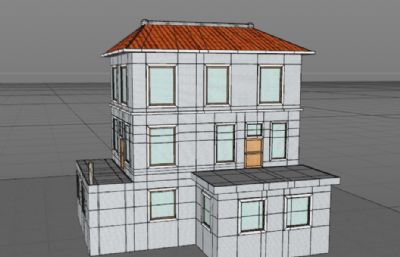欧式住宅房子,三层小洋楼C4D模型+FBX格式素模