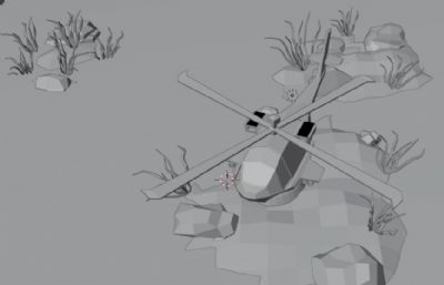 直升机与小岛blend模型,blend,fbx,obj等格式