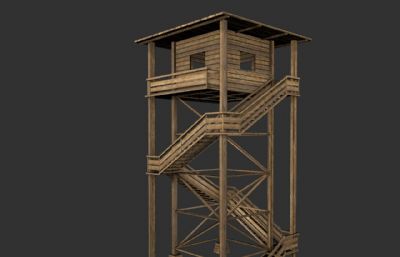木制塔楼,瞭望塔模型,blend,fbx,obj等格式