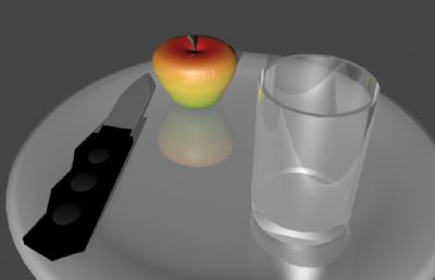 苹果+盘子+玻璃杯+水果刀静物组合Maya模型