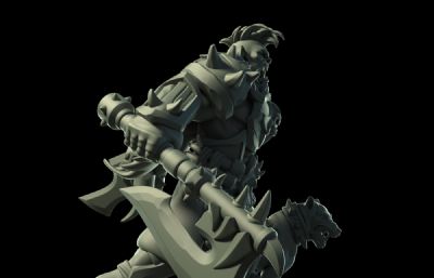 带猎犬的兽人战士雕像3D打印模型(网盘下载)