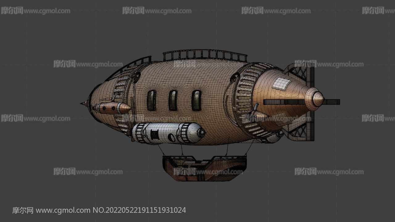 蒸汽朋克飞艇,机械蒸汽飞艇模型,blend,fbx,obj,stl等格式
