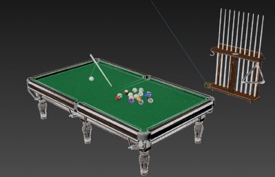 台球桌+台球球杆球架组合模型