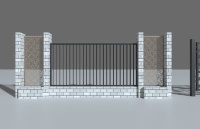 各种铁艺围栏,围墙,外墙组合模型