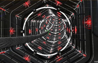带牵引绳的科幻隧道,时光隧道C4D模型