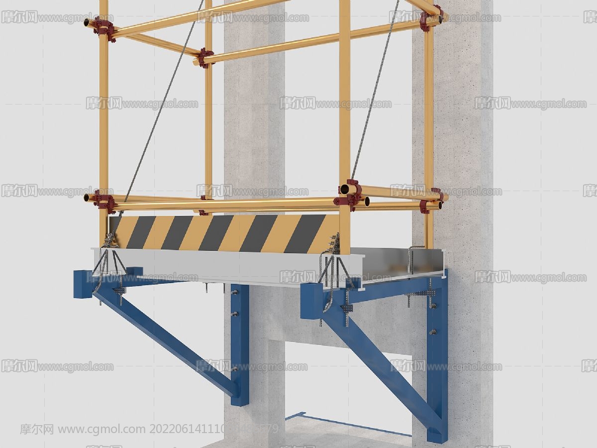 三角支撑悬挑脚手架3D模型_其他场景模型下载-摩尔网CGMOL