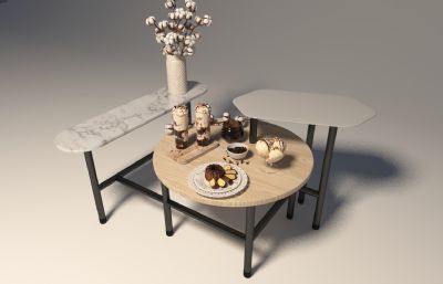 咖啡桌,茶几+下午茶组合3D模型