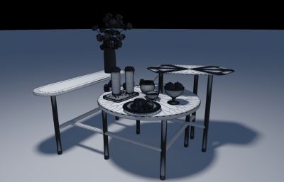 咖啡桌,茶几+下午茶组合3D模型