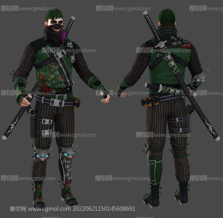 杀手,刺客,武士3D模型,三套服装,max,obj格式,有贴图