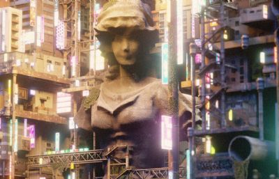 赛博朋克雕像城市,未来城市,科幻城市(网盘下载)