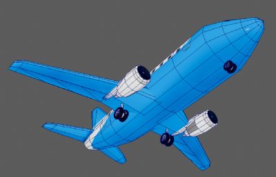 卡通蓝色小飞机,客机obj格式模型