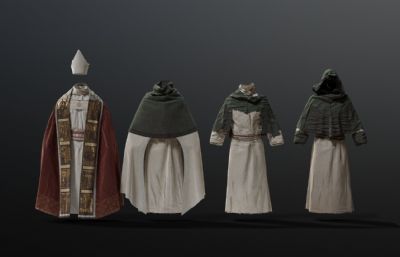 中世纪宗教角色,牧师,大教主,僧侣,祭司等人服装服饰blender模型(网盘下载)