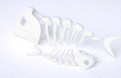 鱼骨化石C4D模型,Octane渲染