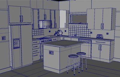 家装室内 厨房maya模型素模