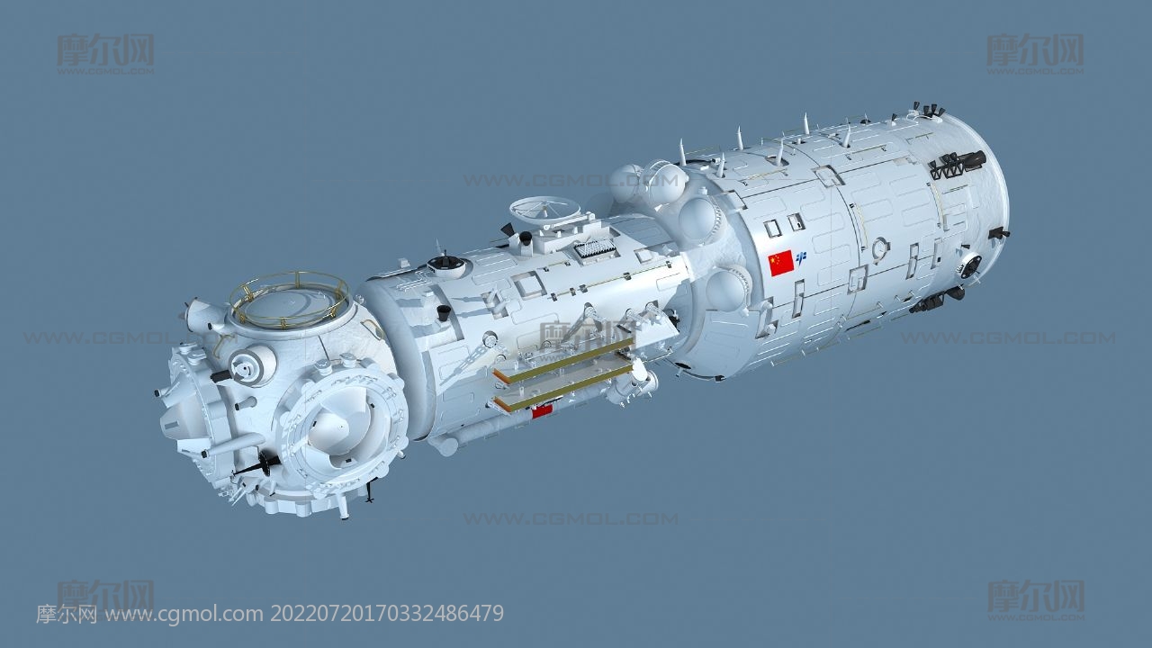 天和号核心舱(带机械臂和太阳板展开动画)+长征5B运载火箭
