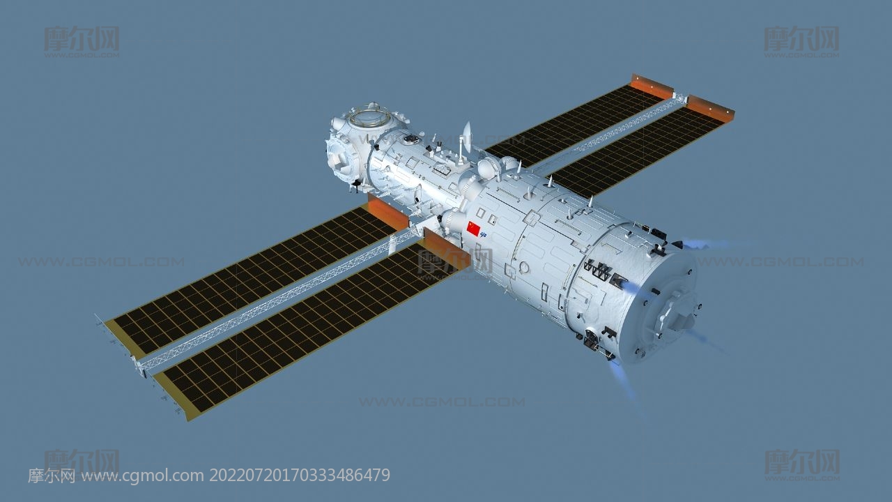 天和号核心舱(带机械臂和太阳板展开动画)+长征5B运载火箭