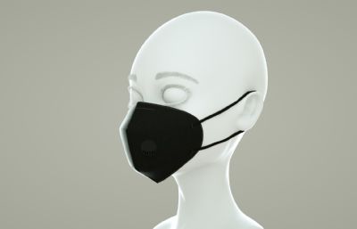 黑色n95口罩+头模C4D模型
