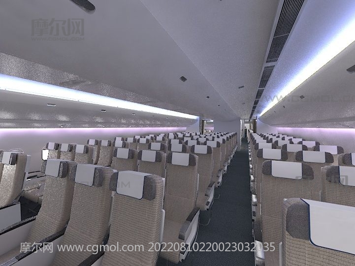 民航客机777-300舱内场景,模拟机舱3D模型(超长机型)