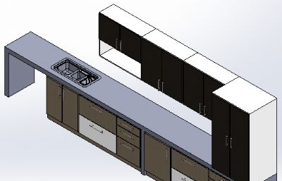 厨房橱柜+灶台3D图纸模型,Solidworks设计