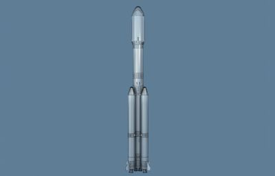 天舟货运飞船二号(带天线,太阳能板展开动画)，长征7号运载火箭3D模型