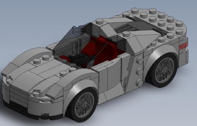 积木拼装的玩具跑车Solidworks模型