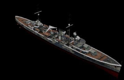 英国皇家海军利安德级轻巡洋舰3D模型,有MAX,OBJ文件