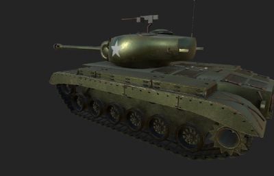 PBR二战美军M26潘兴坦克模型,有spp,mb,fbx,obj多种文件(网盘下载)