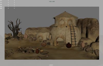 沙漠部落小屋,土砖房maya,max模型