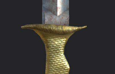 PBR次世代精致黄金匕首,游戏道具3D模型