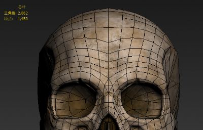 PBR次世代写实骷髅头,骷髅摆件3D模型,塌陷文件