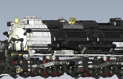 蒸汽机车,蒸汽式火车拼装玩具模型,STP格式