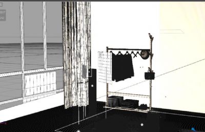 室内晾衣+空调风扇C4D渲染工程模型