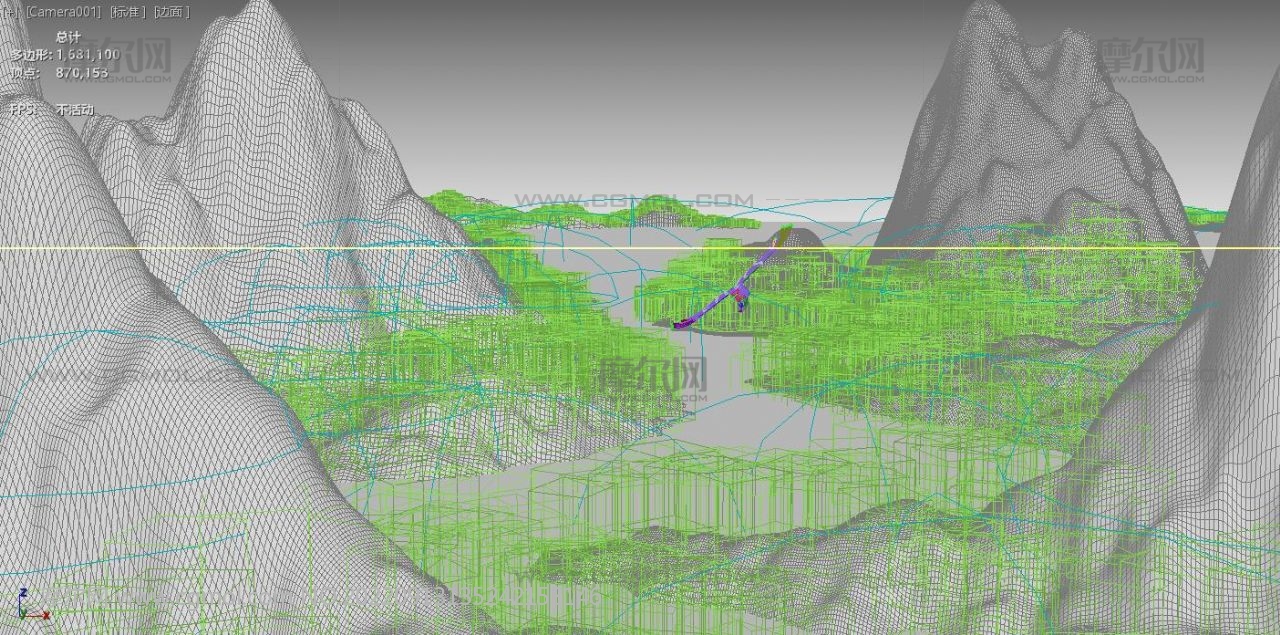 水墨风仙鹤飞跃山脉场景3D模型,有gif预览(网盘下载)