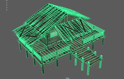 河小木屋,木板房,森林木屋3d maya模型