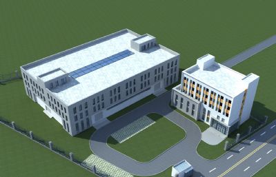 工厂办公楼,仓库,门房组合场景3D模型