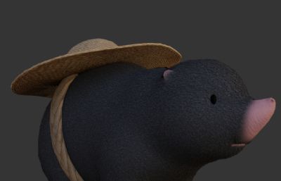 背草帽的卡通鼹鼠3D模型