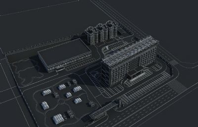 材料生产企业办公楼,材料堆场3D模型